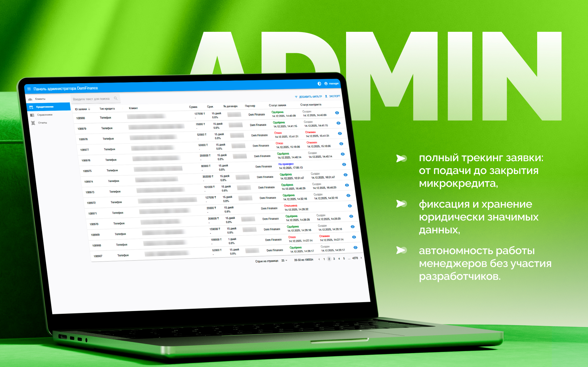 Dem Finance: кроссплатформенное финтех приложение, личный кабинет и админ панель для рынка Казахстана